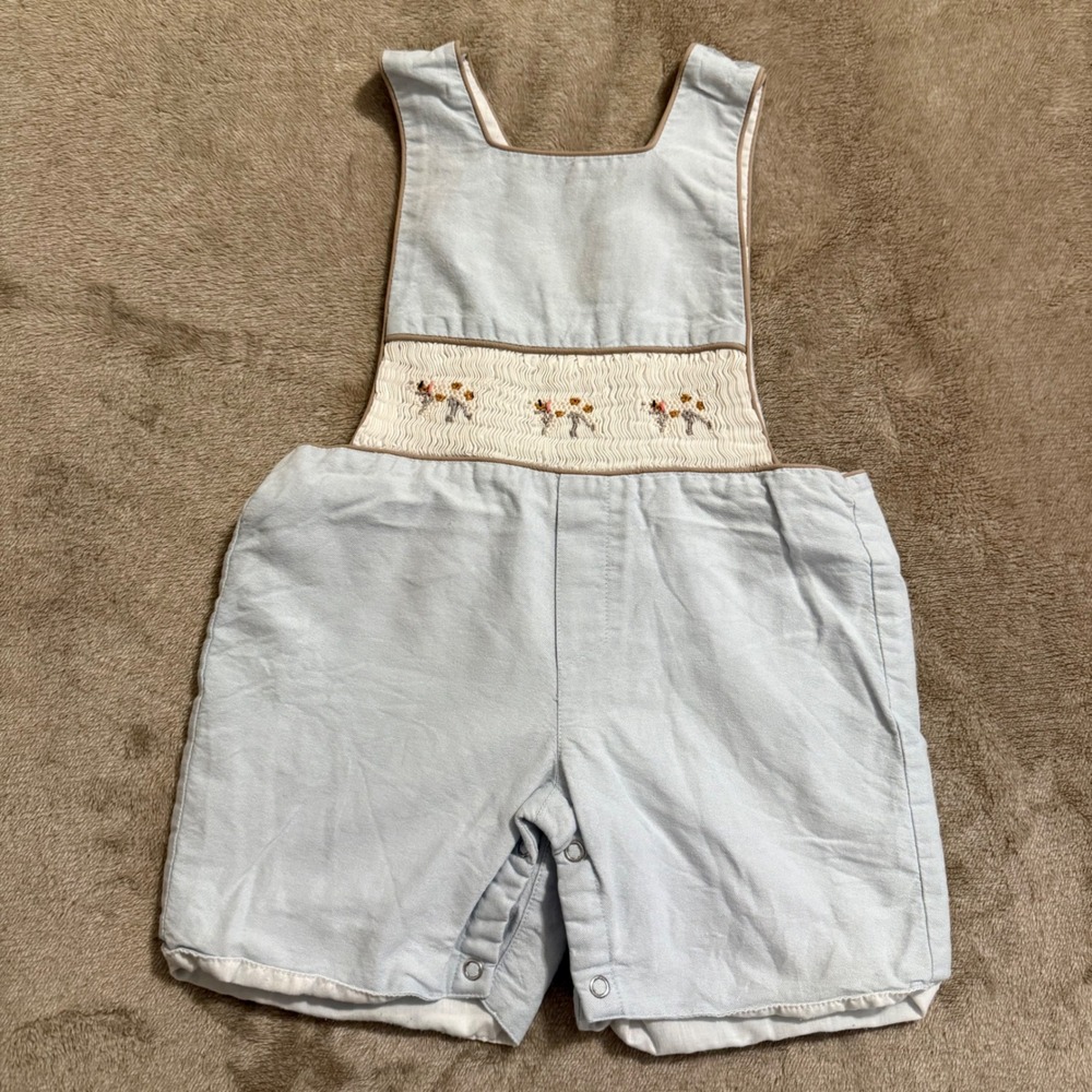 Jeanine Johnsen Baby Boys Blue Hand Smocked Puppy Dog Romper Sunsuit 6-12M